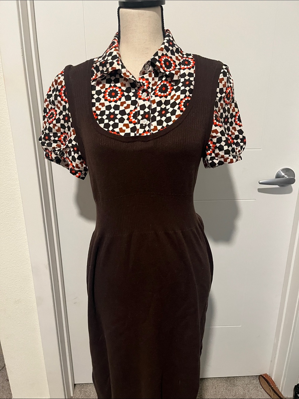 Tory Burch Multicolor Mixed Media Knit Short Sleeve Dress Retro Vibe Inspired